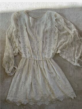 Zimmermann Ivory Lace Long Sleeve Mini Dress 1 US 4